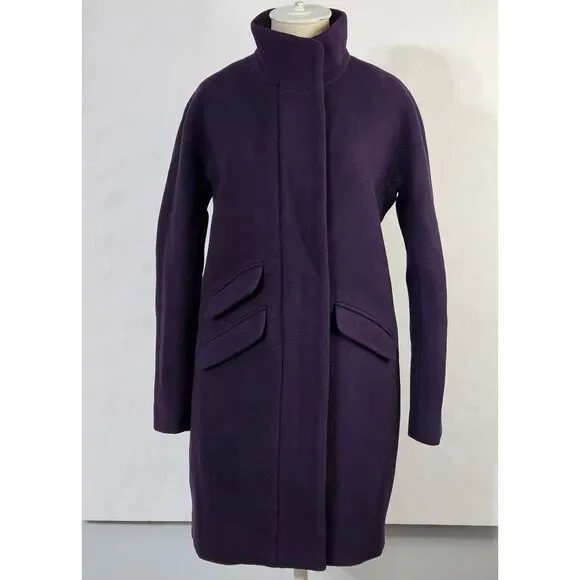 J Crew Cocoon Coat Italian Stadium Cloth Nello Gori Wool Purple Size 0 - Picture 1 of 12